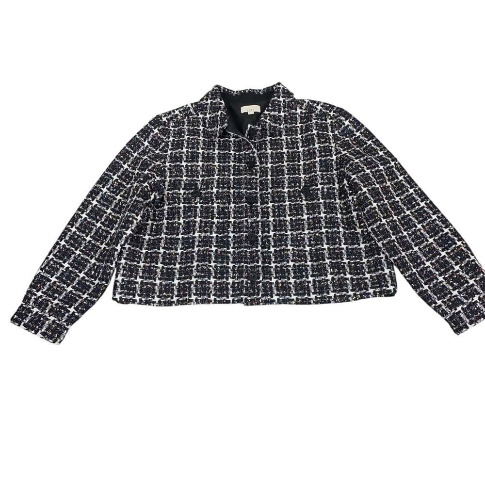 LOFT Shimmer Metallic Cropped Shirt Jacket Size XL Tweed Multi Color Career